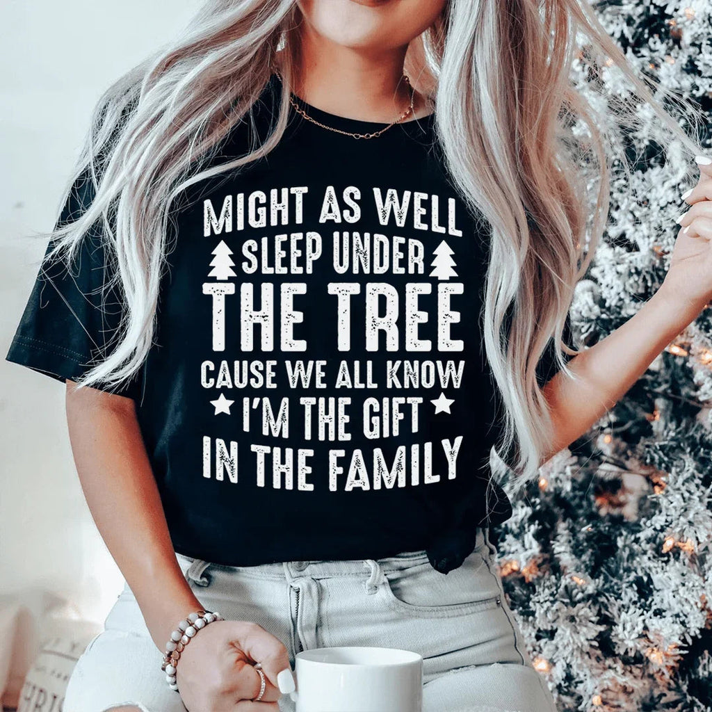 Might As Well Sleep Under The Tree Christmas Tee Peachy Sunday