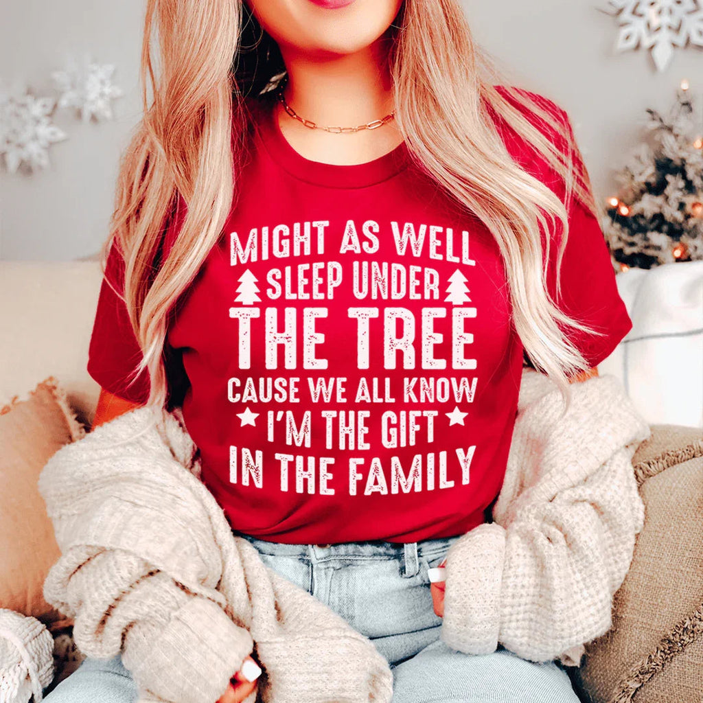 Might As Well Sleep Under The Tree Christmas Tee Peachy Sunday