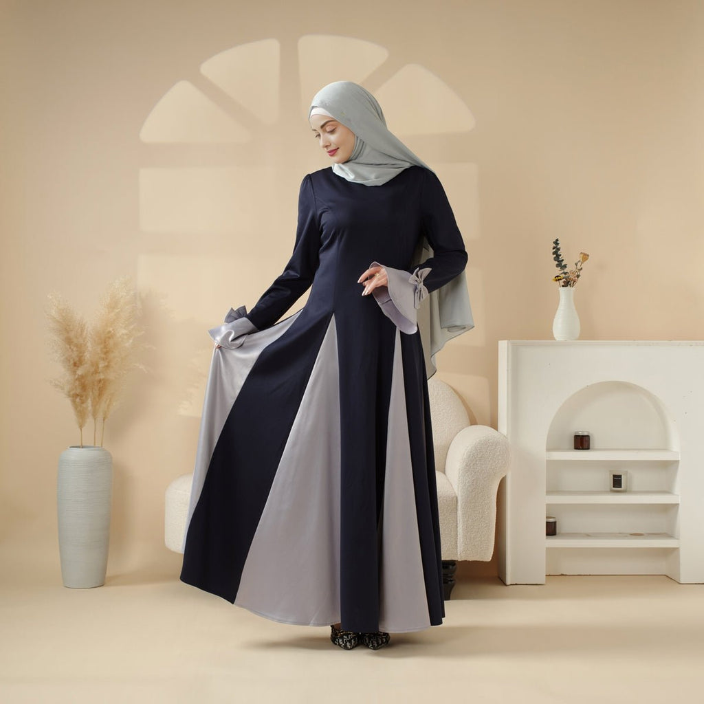 Milan Elegant Dual Tone Abaya Dress With Color Block Design (MA126)