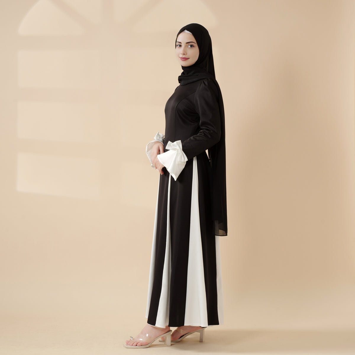 Milan Elegant Dual Tone Abaya Dress With Color Block Design (MA126)