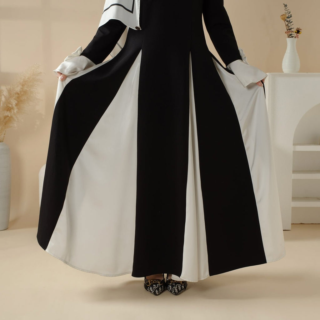 Milan Elegant Dual Tone Abaya Dress With Color Block Design (MA126)