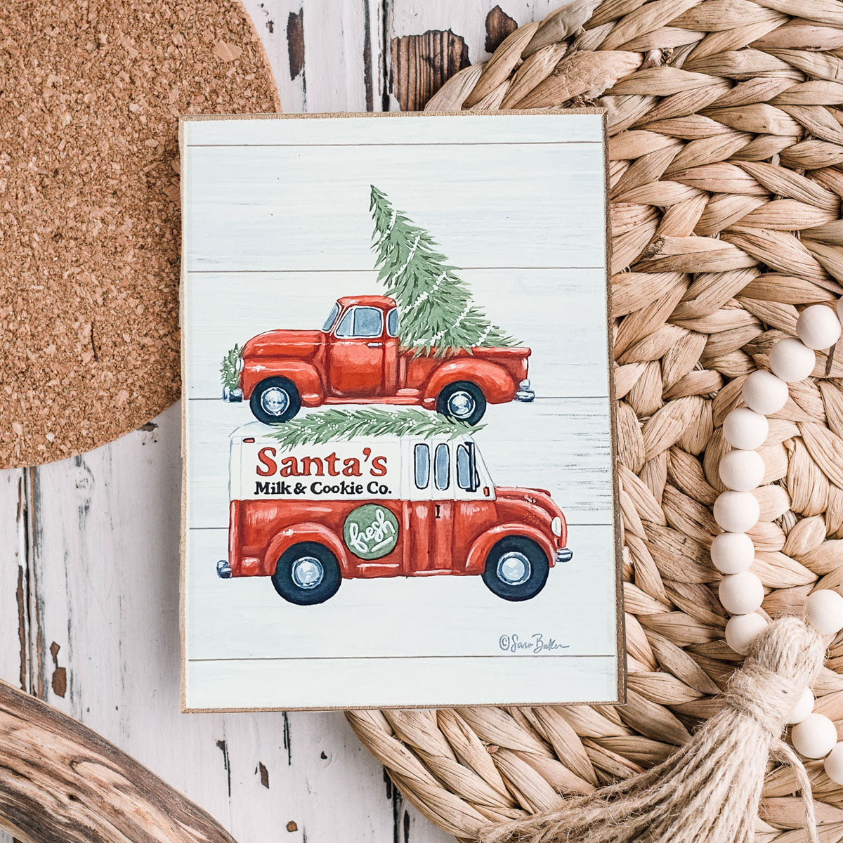 Santa Milk And Cookies Wooden Sign Christmas Eve Decor Rustic Bakery Holiday Kitchen Plaque BandsCo Straps