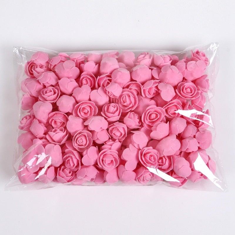 Mini Fake Rose Flower Heads 50/100/200 Pieces Teddy Bear of Roses 3cm Foam Wedding Flowers Accessories Make Bridal Hair Clips Headbands Dress Stevvex