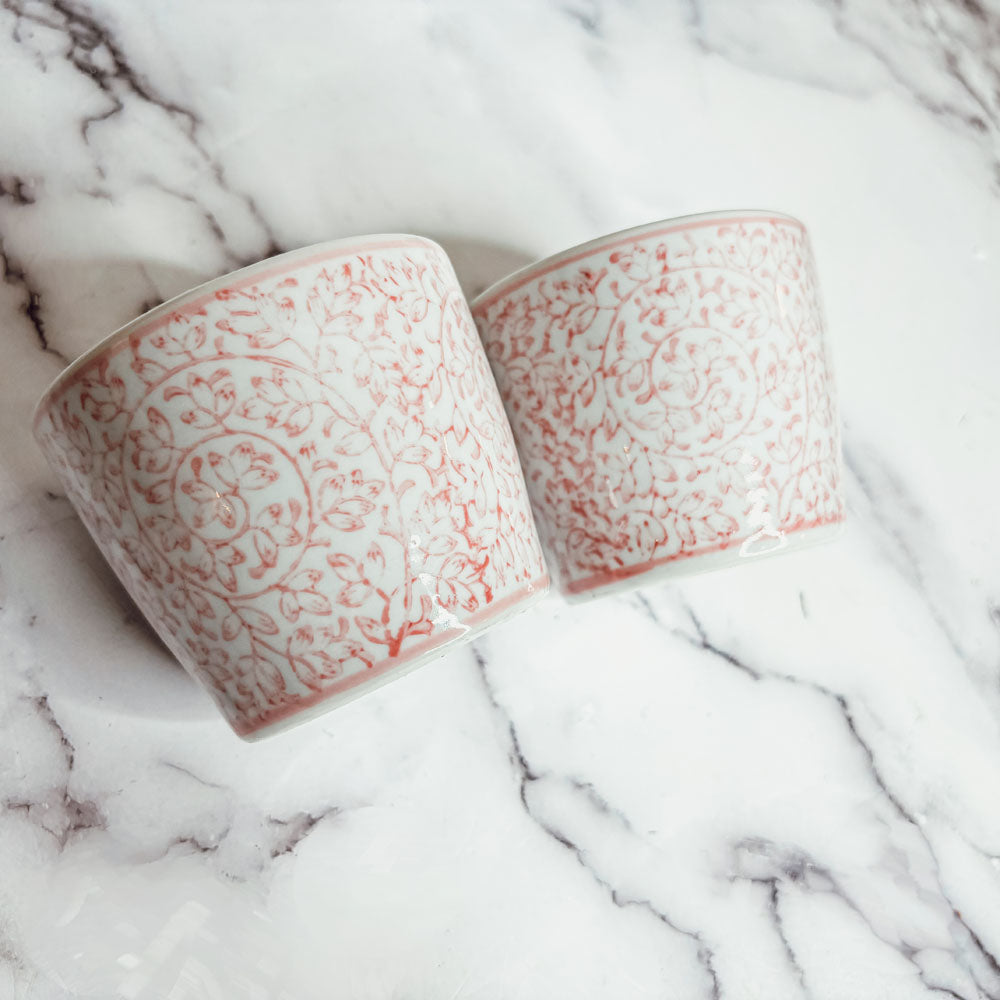 Mini Pink Hand-Painted Porcelain Cachepots Set Of 6 Decorative Planters BandsCo Straps