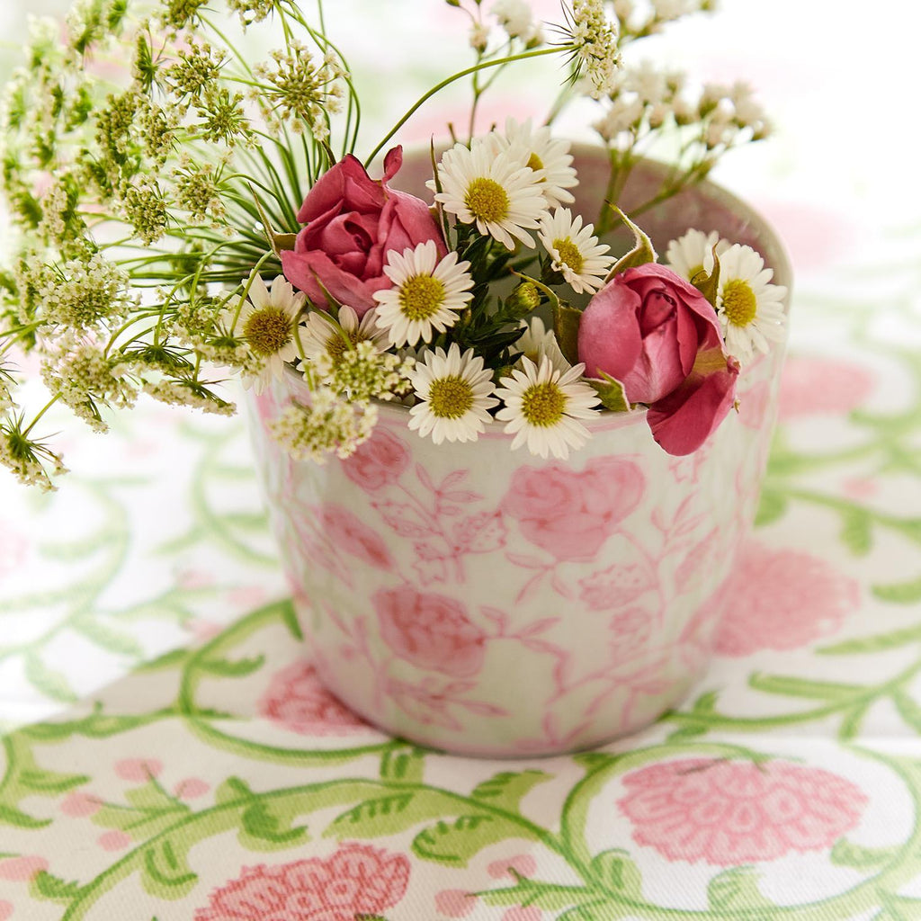 Mini Pink Hand-Painted Porcelain Cachepots Set Of 6 Decorative Planters BandsCo Straps