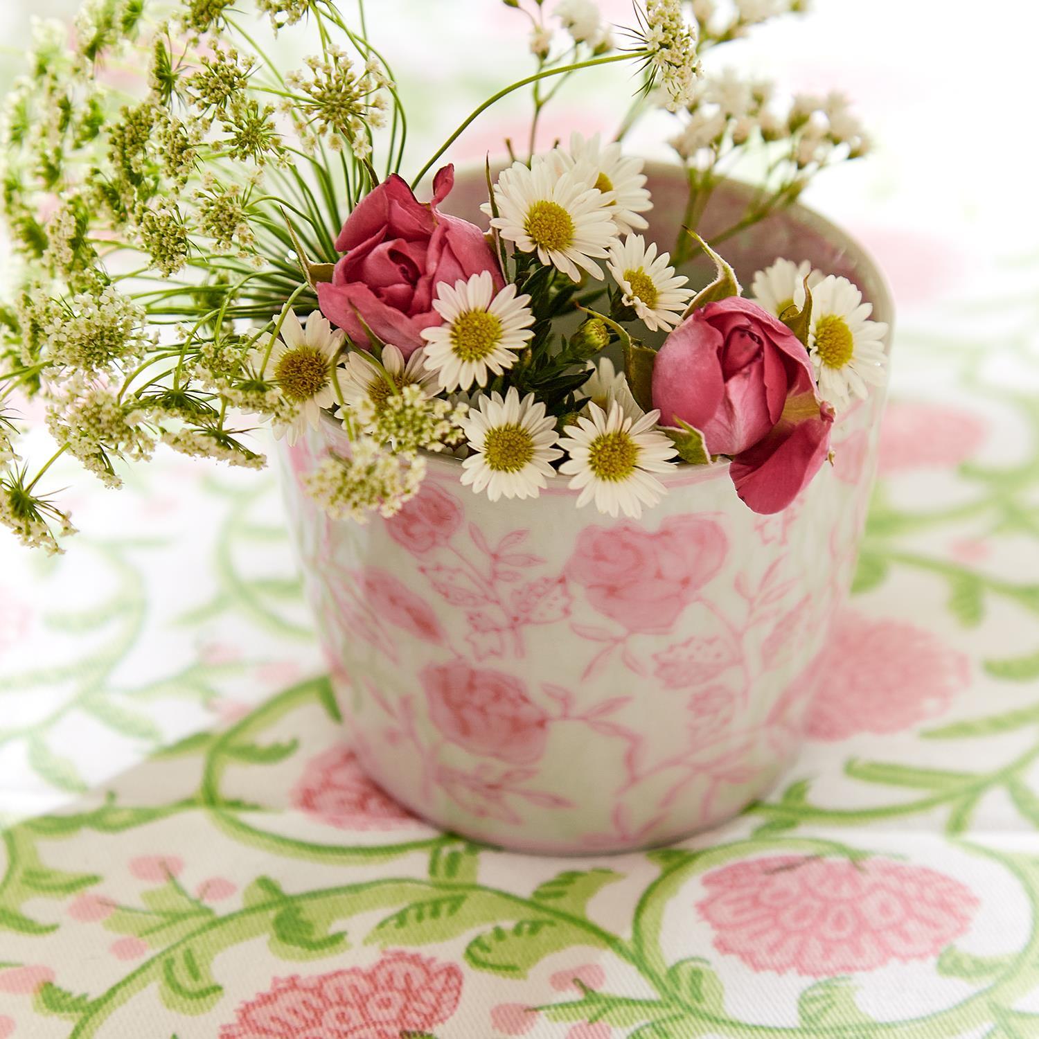 Mini Pink Hand-Painted Porcelain Cachepots Set Of 6 Decorative Planters BandsCo Straps