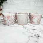 Mini Pink Hand-Painted Porcelain Cachepots Set Of 6 Decorative Planters BandsCo Straps