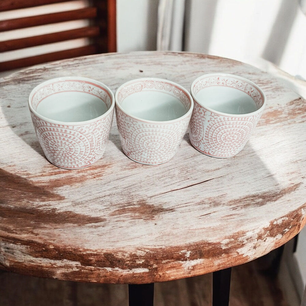 Mini Pink Hand-Painted Porcelain Cachepots Set Of 6 Decorative Planters BandsCo Straps