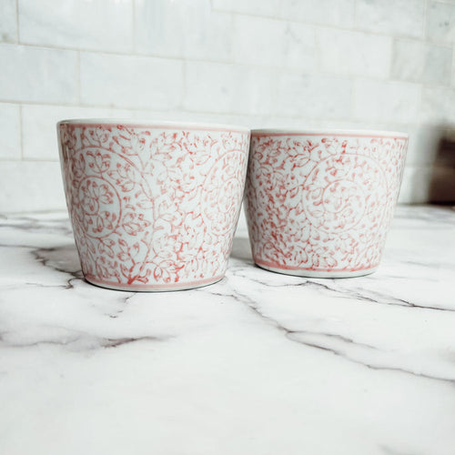 Mini Pink Hand-Painted Porcelain Cachepots Set Of 6 Decorative Planters BandsCo Straps