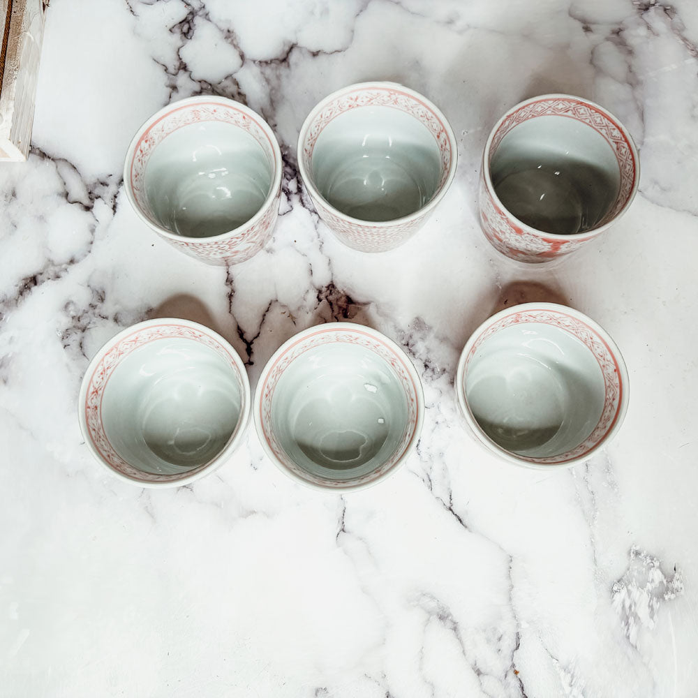 Mini Pink Hand-Painted Porcelain Cachepots Set Of 6 Decorative Planters BandsCo Straps