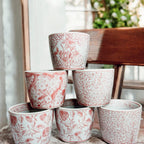 Mini Pink Hand-Painted Porcelain Cachepots Set Of 6 Decorative Planters BandsCo Straps