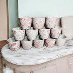 Mini Pink Hand-Painted Porcelain Cachepots Set Of 6 Decorative Planters BandsCo Straps