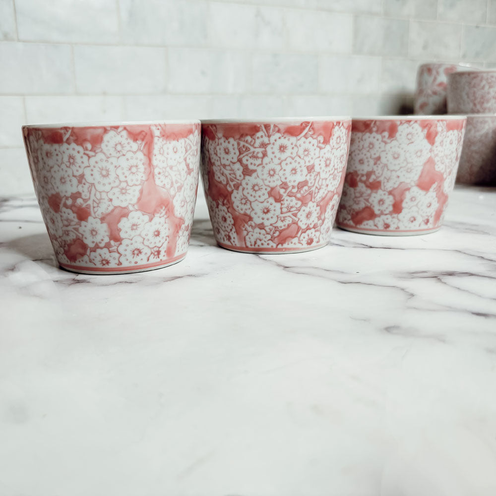 Mini Pink Hand-Painted Porcelain Cachepots Set Of 6 Decorative Planters BandsCo Straps