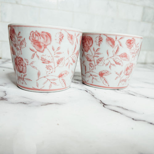 Mini Pink Hand-Painted Porcelain Cachepots Set Of 6 Decorative Planters BandsCo Straps