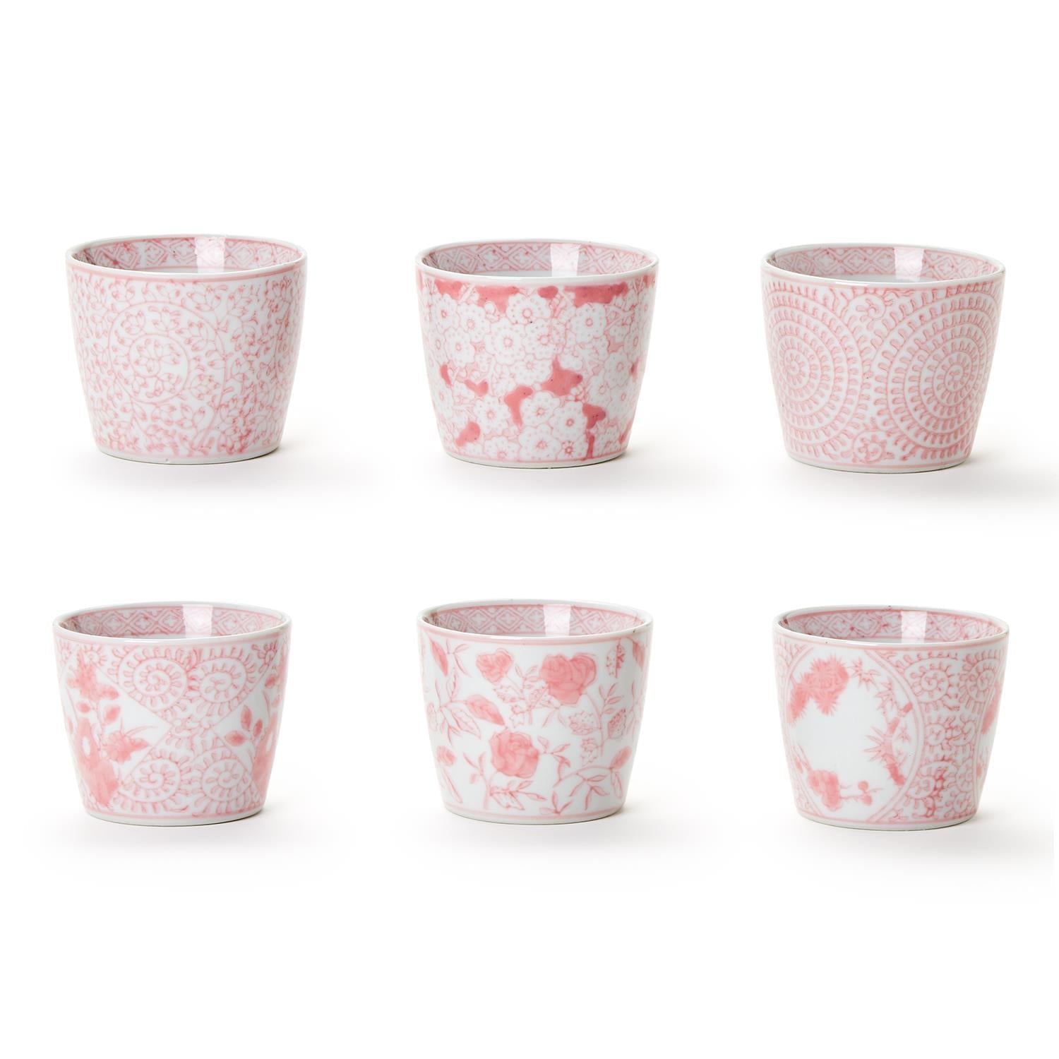 Mini Pink Hand-Painted Porcelain Cachepots Set Of 6 Decorative Planters BandsCo Straps