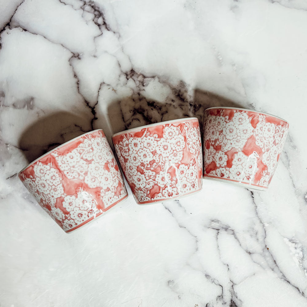 Mini Pink Hand-Painted Porcelain Cachepots Set Of 6 Decorative Planters BandsCo Straps