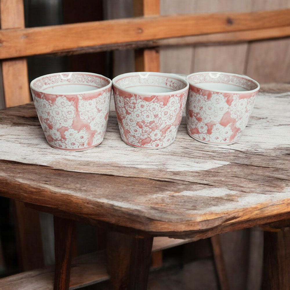 Mini Pink Hand-Painted Porcelain Cachepots Set Of 6 Decorative Planters BandsCo Straps