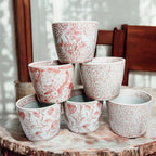Mini Pink Hand-Painted Porcelain Cachepots Set Of 6 Decorative Planters BandsCo Straps