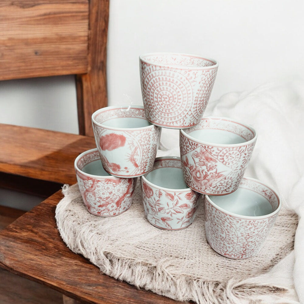 Mini Pink Hand-Painted Porcelain Cachepots Set Of 6 Decorative Planters BandsCo Straps