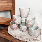 Mini Pink Hand-Painted Porcelain Cachepots Set Of 6 Decorative Planters BandsCo Straps