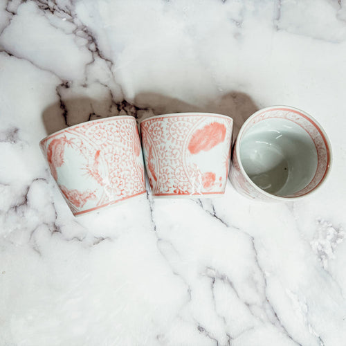 Mini Pink Hand-Painted Porcelain Cachepots Set Of 6 Decorative Planters BandsCo Straps