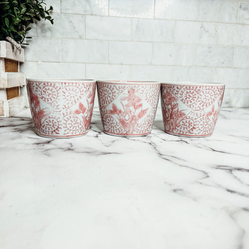Mini Pink Hand-Painted Porcelain Cachepots Set Of 6 Decorative Planters BandsCo Straps