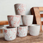 Mini Pink Hand-Painted Porcelain Cachepots Set Of 6 Decorative Planters BandsCo Straps