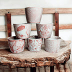 Mini Pink Hand-Painted Porcelain Cachepots Set Of 6 Decorative Planters BandsCo Straps