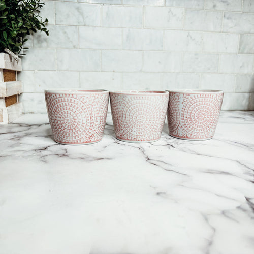 Mini Pink Hand-Painted Porcelain Cachepots Set Of 6 Decorative Planters BandsCo Straps
