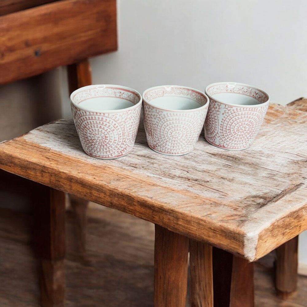 Mini Pink Hand-Painted Porcelain Cachepots Set Of 6 Decorative Planters BandsCo Straps
