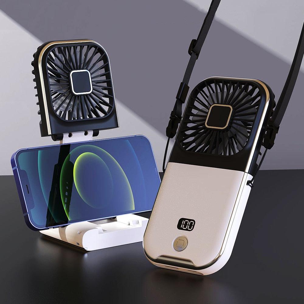 Mini Portable Outdoor Hand Fan Hanging Neck Fan USB Charging 3000mAh Battery Powered 180° Folding Wireless Table Air Cooling Fan 4 Adjustable Speed Portable Pocket Fan for Office Outdoor Travel Stevvex