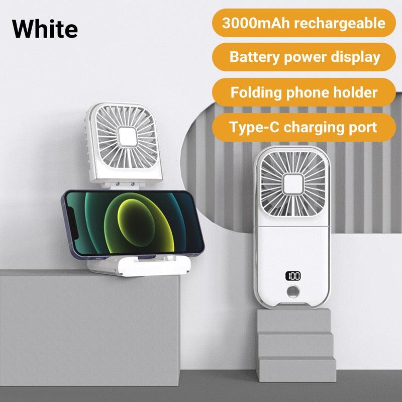 Mini Portable Outdoor Hand Fan Hanging Neck Fan USB Charging 3000mAh Battery Powered 180° Folding Wireless Table Air Cooling Fan 4 Adjustable Speed Portable Pocket Fan for Office Outdoor Travel Stevvex