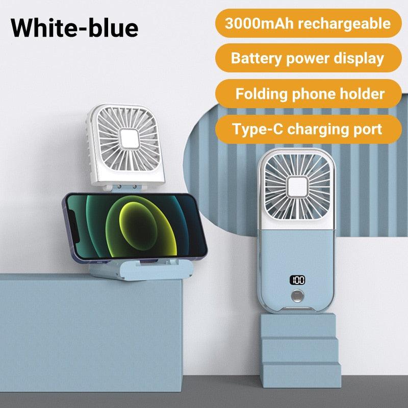 Mini Portable Outdoor Hand Fan Hanging Neck Fan USB Charging 3000mAh Battery Powered 180° Folding Wireless Table Air Cooling Fan 4 Adjustable Speed Portable Pocket Fan for Office Outdoor Travel Stevvex