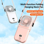 Mini Portable Outdoor Hand Fan Hanging Neck Fan USB Charging 3000mAh Battery Powered 180° Folding Wireless Table Air Cooling Fan 4 Adjustable Speed Portable Pocket Fan for Office Outdoor Travel Stevvex