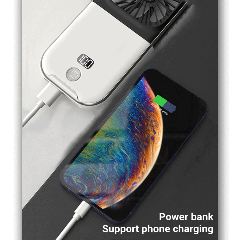 Mini Portable Outdoor Hand Fan Hanging Neck Fan USB Charging 3000mAh Battery Powered 180° Folding Wireless Table Air Cooling Fan 4 Adjustable Speed Portable Pocket Fan for Office Outdoor Travel Stevvex