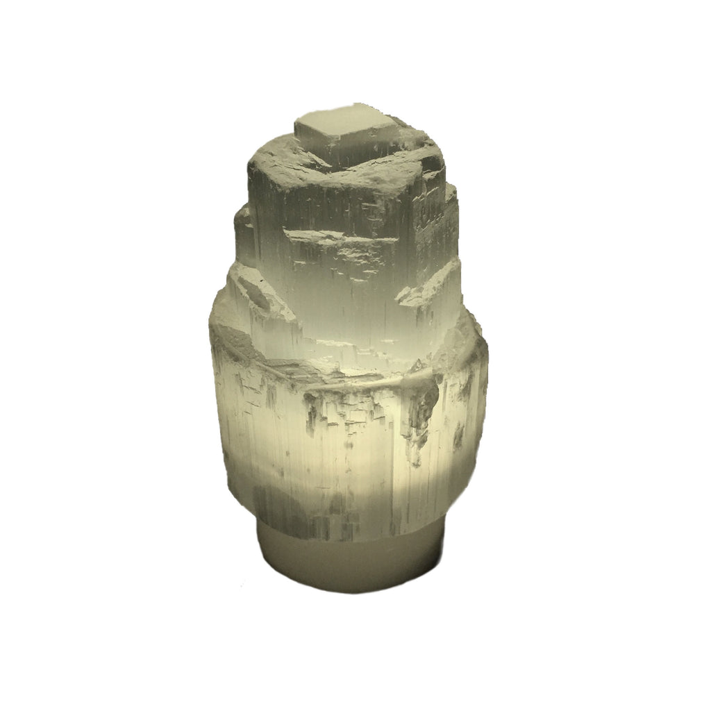 Mini Selenite Skyscraper Lamp Natural Crystal Nightlight BandsCo Straps