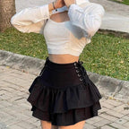 Mini Skirt Girls Sweet Black High Waist Pleated Skirt Cute Dark Lightweight Simple Design Skirts Stevvex