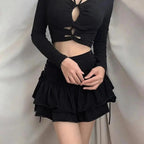 Mini Skirt Girls Sweet Black High Waist Pleated Skirt Cute Dark Lightweight Simple Design Skirts Stevvex