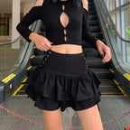Mini Skirt Girls Sweet Black High Waist Pleated Skirt Cute Dark Lightweight Simple Design Skirts Stevvex
