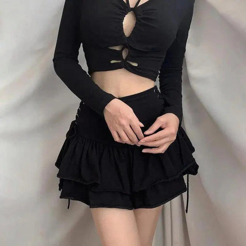 Mini Skirt Girls Sweet Black High Waist Pleated Skirt Cute Dark Lightweight Simple Design Skirts Stevvex