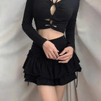 Mini Skirt Girls Sweet Black High Waist Pleated Skirt Cute Dark Lightweight Simple Design Skirts Stevvex