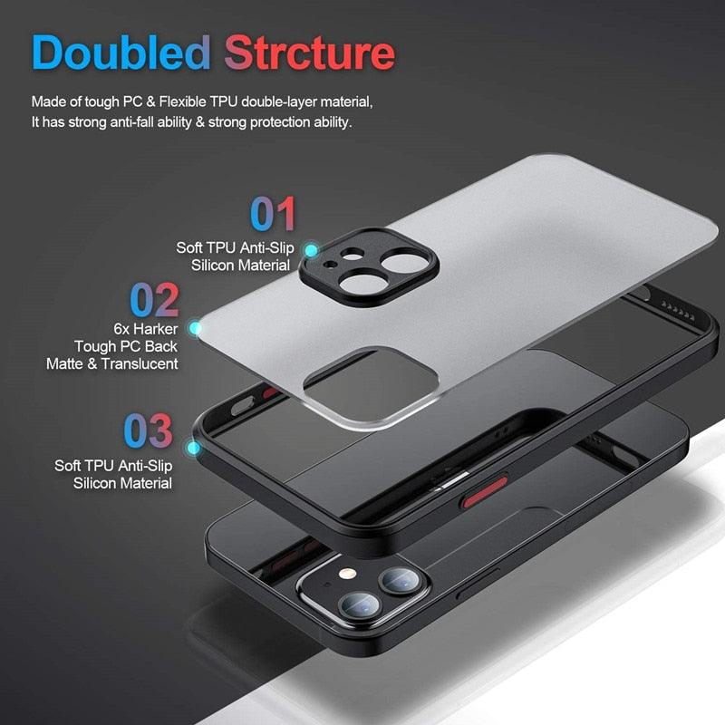 Minimalistic Shockproof Armor Case For iPhone 13 14 12 11 Pro Max XR XS X Luxury Silicone Bumper Clear Hard Cover Mini Luxury Silicone Bumper Clear Hard Cover Stevvex