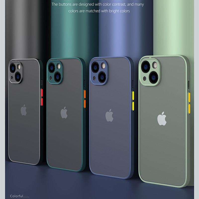 Minimalistic Shockproof Armor Case For iPhone 13 14 12 11 Pro Max XR XS X Luxury Silicone Bumper Clear Hard Cover Mini Luxury Silicone Bumper Clear Hard Cover Stevvex