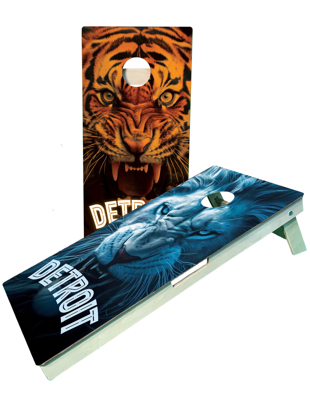 Mix Detroit Football/Baseball Cornhole Boards, Motor City Sports Lion and Tiger Fan - SJB-DIAMOND ELITES