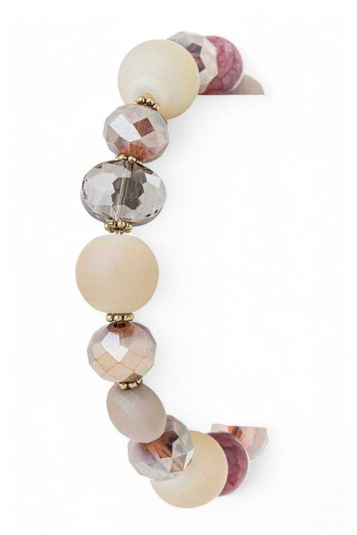 Mixed Bead Stretch Bracelet Pink Beige Gemstone Elastic
