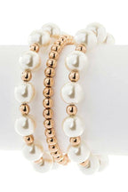 Mixed Pearl Stretch Bracelet Set 3 Pack Gold Accent