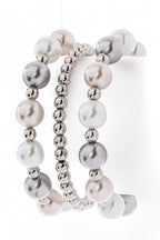 Mixed Pearl Stretch Bracelet Set 3 Pack Gold Accent
