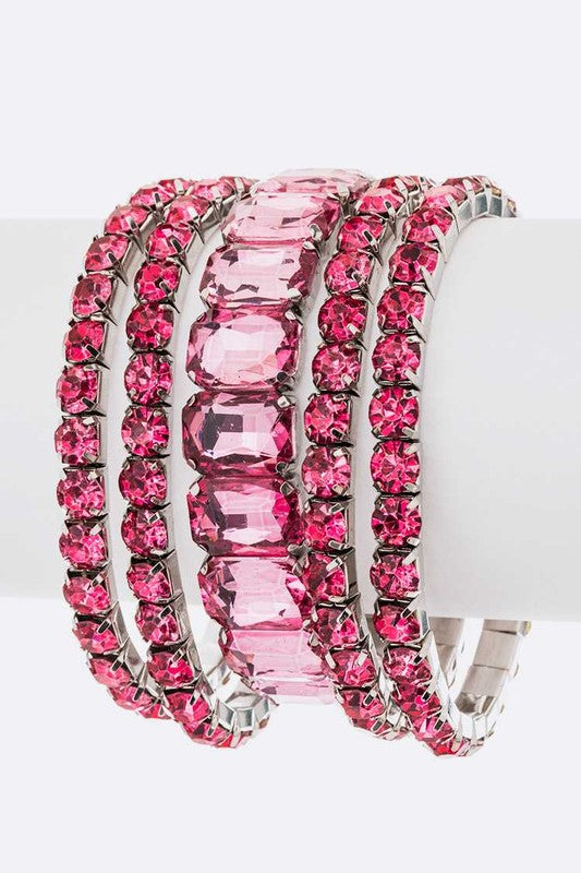 Mixed Stone Crystal Stretch Bracelet Set For Women