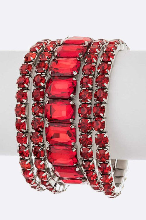 Mixed Stone Crystal Stretch Bracelet Set For Women