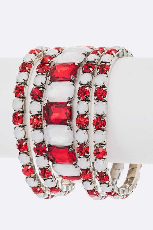 Mixed Stone Crystal Stretch Bracelet Set For Women
